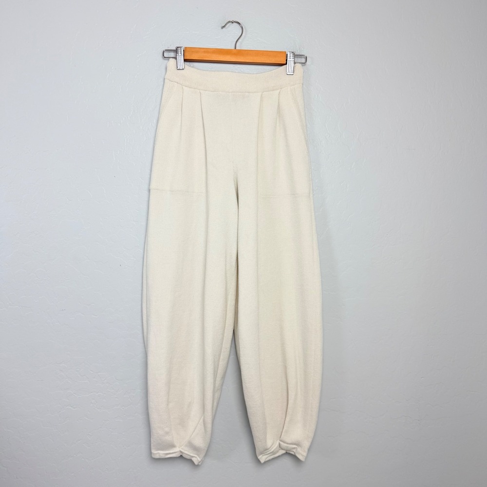 Free People FP Beach Freya Knit Pants Cream Pleated Tapered Small